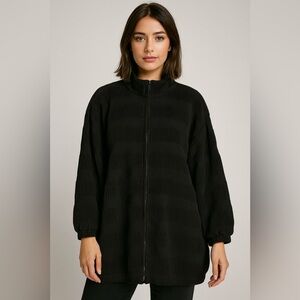 Vtg A.D.S Retro Bomber Jacket Sz S/M Black Crinkles Pleats Zip Grunge Oversized